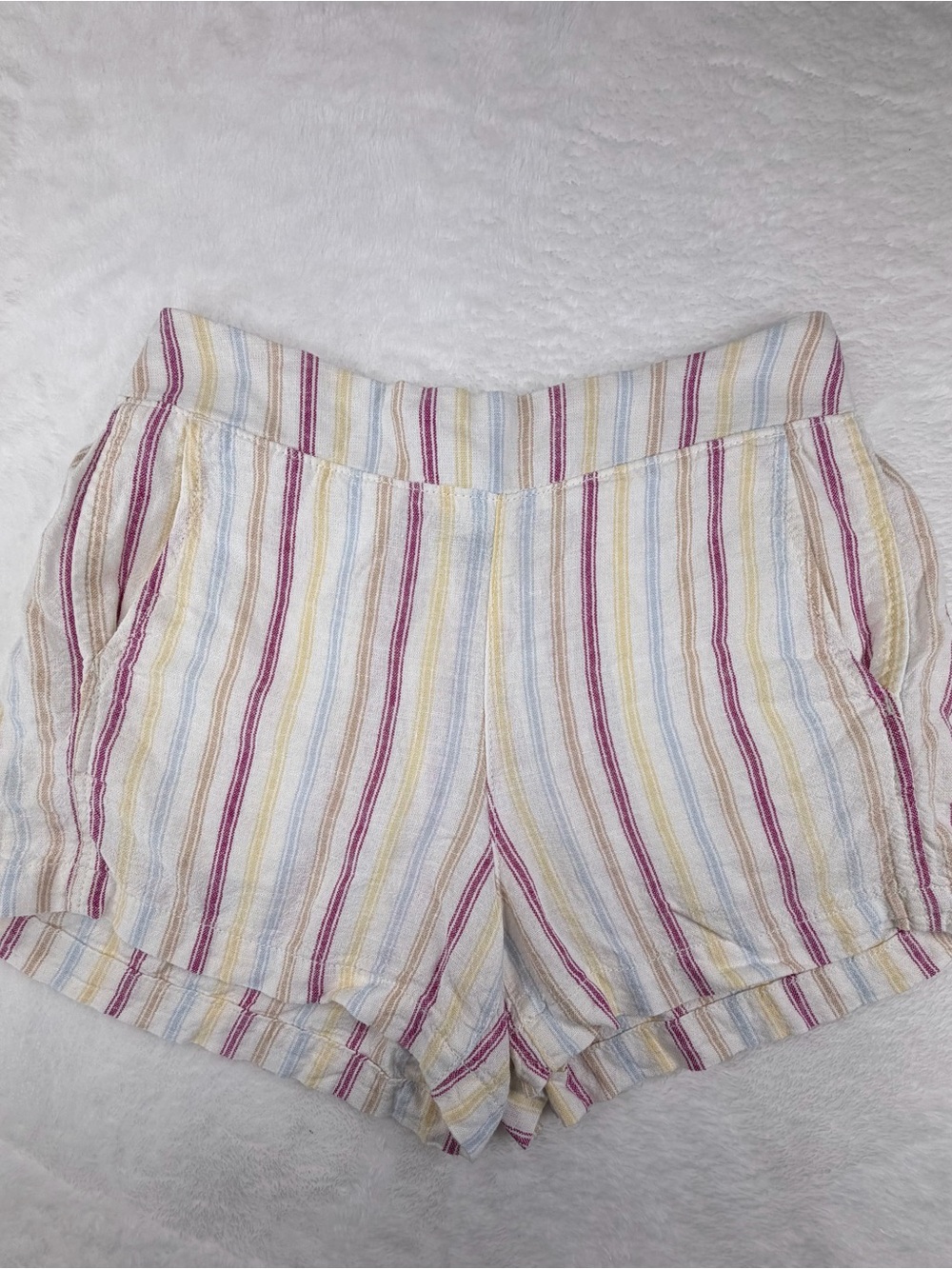 GAP High-Waist Striped Summer Shorts in White, Pink, Yellow, Blue